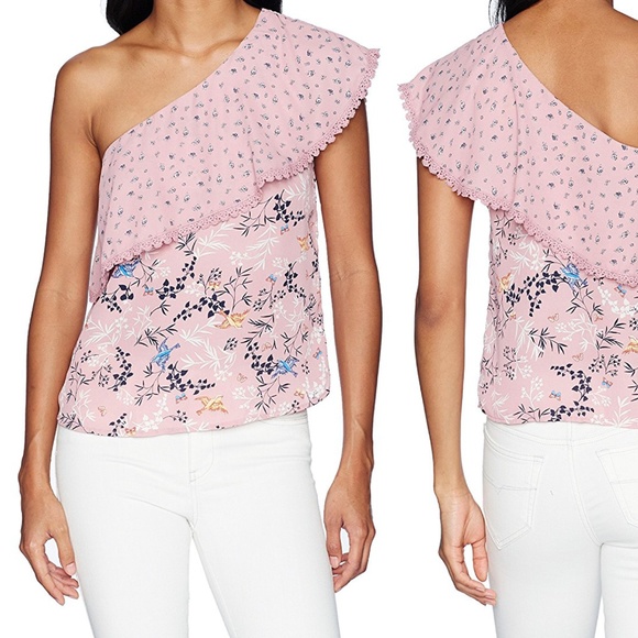 Floral Crochet Trim Ruffle One Shoulder Top NWT - Picture 7 of 7